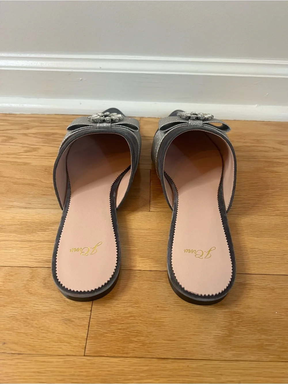 NWOT J.Crew Marina Velvet Jeweled Bow Mule Slides in Grey